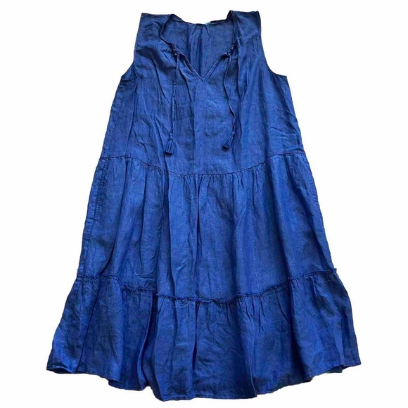 J. MCLAUGHLIN 100% LINEN CHRISTA TIERED SHIFT DRESS SIZE LARGE BABYDOLL - Picture 2 of 12